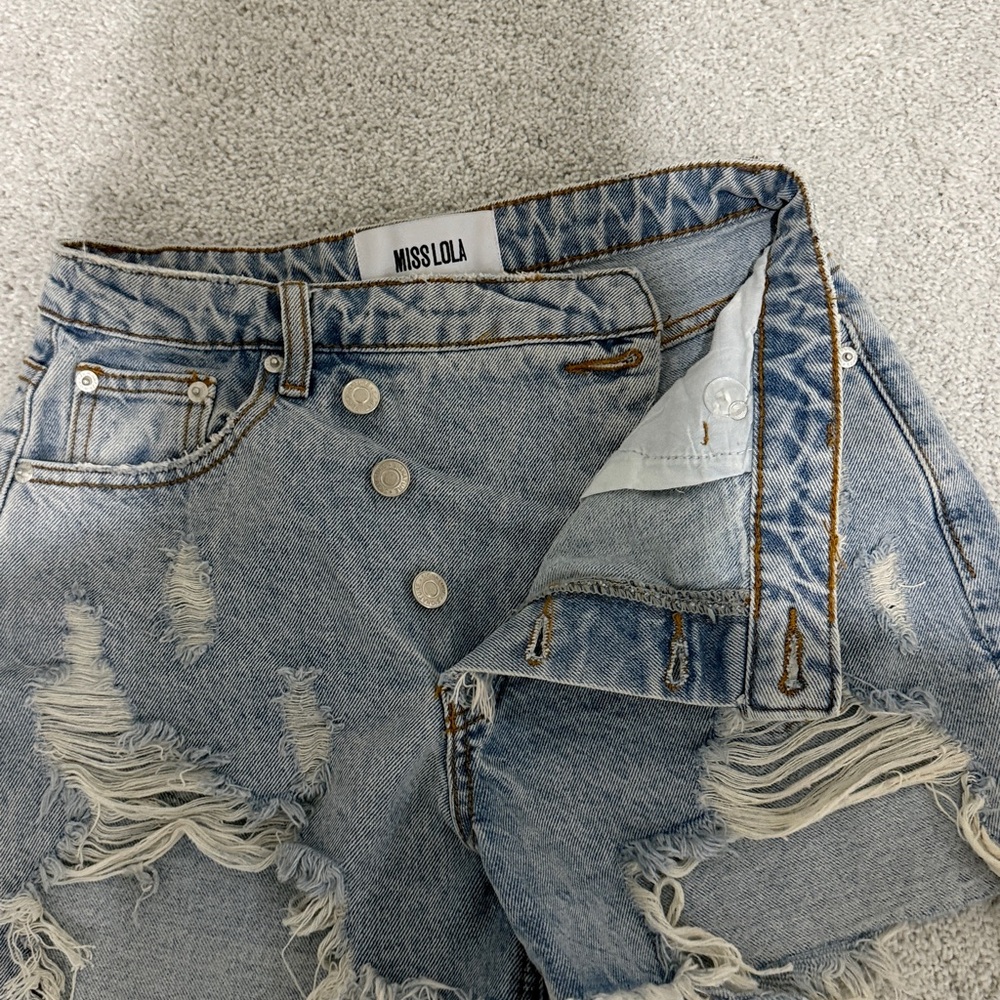 Miss Lola Light Blue Distressed Jean Shorts - Picture 2 of 7
